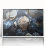 Framed wall art featuring a vibrant marine life coral design, set in a sleek white frame, perfect for enhancing ocean-themed decor in any room.