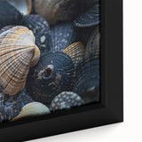 Close-up of a framed canvas wall art featuring a vibrant marine life coral design, showcasing intricate textures and colors, perfect for ocean-themed decor.