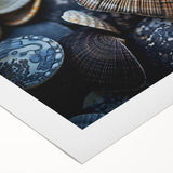 Vibrant rolled canvas showcasing a stunning marine life coral design, featuring intricate underwater details in blues and oranges, perfect for coastal decor.