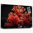 Acrylic glass wall art showcasing a vibrant marine life and coral design, displayed from a side view with visible pins, perfect for ocean-themed decor.