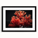 Framed marine life coral design wall art collection with a black frame and mat, showcasing vibrant underwater colors and intricate details, perfect for ocean-themed decor.