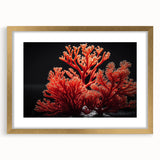 Gold-framed wall art showcasing a vibrant marine life coral design, elegantly matted, perfect for coastal-themed decor and enhancing interior aesthetics.