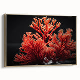 Framed canvas wall art showcasing a vibrant marine life coral design with gold accents, ideal for ocean-themed decor in living spaces.