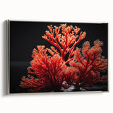 Framed wall art collection showcasing a vibrant coral reef design in shades of blue and orange, set against a sleek silver frame, perfect for marine life enthusiasts.