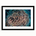 Black-framed wall art showcasing a vibrant coral reef design, featuring intricate marine life details on a textured mat, perfect for ocean-themed decor.
