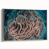 Framed wall art featuring a vibrant marine life coral design, showcased in a sleek silver frame, ideal for enhancing ocean-themed decor in modern interiors.