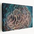 Stretched canvas art showcasing a vibrant marine life coral design in rich blues and greens, perfect for coastal home decor and ocean-themed interiors.