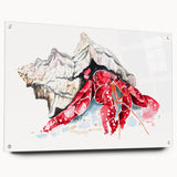 Acrylic wall art featuring a vibrant marine life crab design, showcasing intricate details and colors, displayed in a side view with decorative pins.