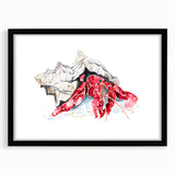 Black-framed wall art showcasing a striking marine life crab design, featuring vibrant colors and intricate details, perfect for coastal-themed decor.