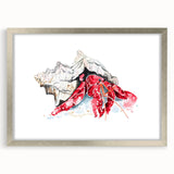 Decorative wall art featuring a silver-framed crab design, showcasing intricate marine life details with a mat finish, perfect for coastal-themed decor.