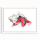 Framed marine life wall art showcasing a detailed crab design with a white mat, ideal for coastal-themed decor, enhancing any living space with oceanic charm.