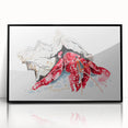 Framed black acrylic wall art featuring an intricately designed crab, showcasing vibrant marine life colors and textures, perfect for ocean-themed decor.