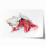 Colorful marine life wall art featuring a detailed crab design on a rolled print, ideal for coastal-themed decor, showcasing vibrant colors and intricate details.