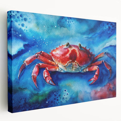 Vibrant marine life wall art featuring a detailed crab design on stretched canvas, showcasing rich colors against a textured background, ideal for ocean-themed decor.