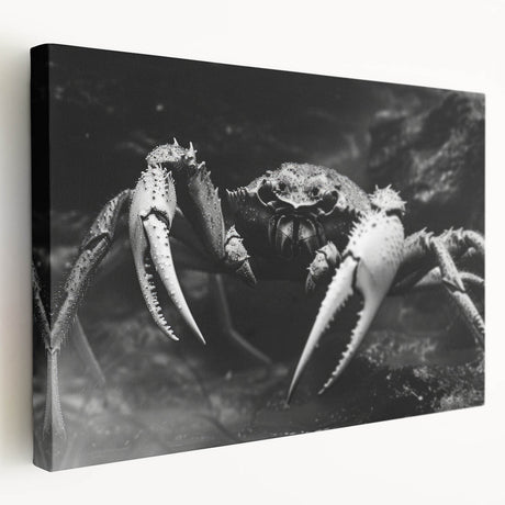Vibrant marine life crab design on stretched canvas wall art, showcasing intricate details and colors in a side view, perfect for ocean-themed decor.