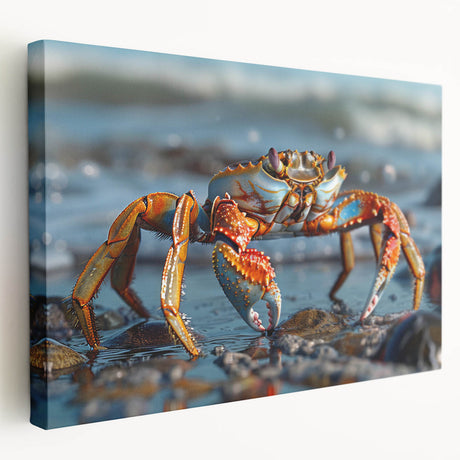 Colorful crab design on stretched canvas wall art showcasing marine life, emphasizing vibrant hues and intricate details, perfect for coastal-themed decor.