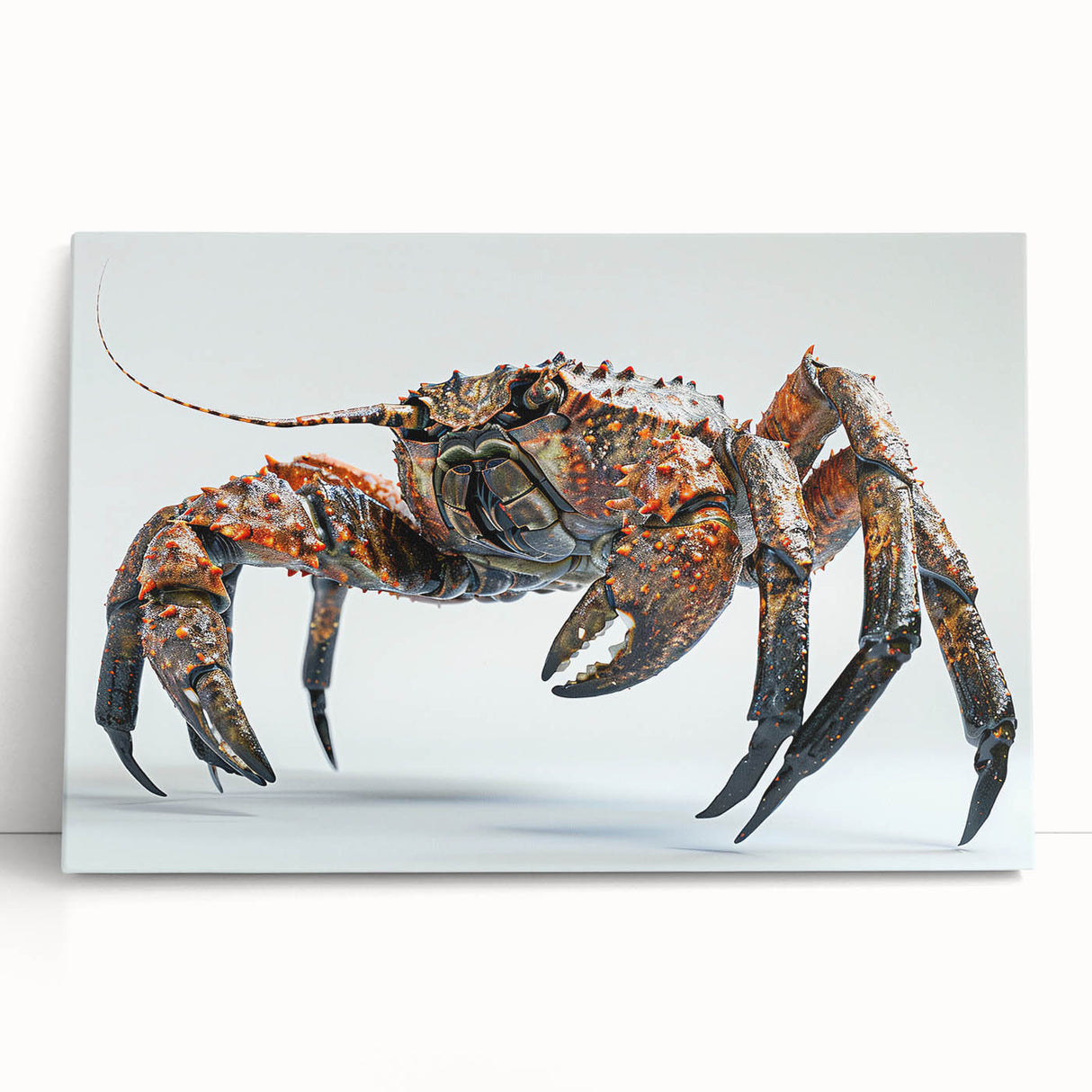 Colorful marine life wall art featuring a vibrant crab design on stretched canvas, perfect for coastal-themed decor. Ideal for adding a touch of ocean-inspired elegance to any room.