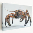 Side view of a vibrant marine life crab wall art design on stretched canvas, showcasing detailed colors and textures, perfect for ocean-themed decor. Ideal for enhancing beach house aesthetics or marine enthusiasts' spaces.