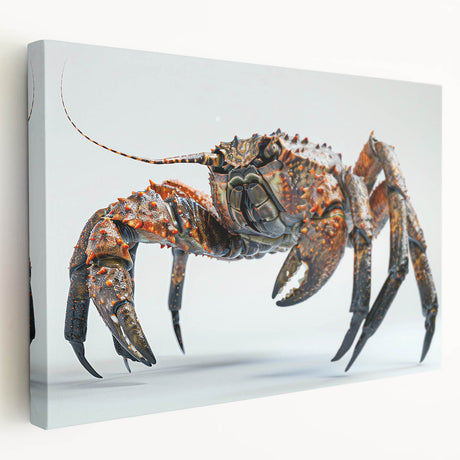 Side view of a vibrant marine life crab wall art design on stretched canvas, showcasing detailed colors and textures, perfect for ocean-themed decor. Ideal for enhancing beach house aesthetics or marine enthusiasts' spaces.