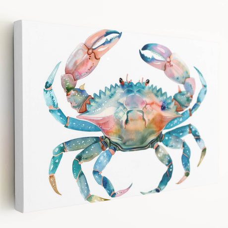 Vibrant marine life canvas wall art showcasing a detailed crab design in bright colors, ideal for coastal-themed decor, enhancing any room's aesthetic.