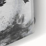 Close-up of vibrant marine life wall art featuring a dolphin design, printed on acrylic glass, showcasing intricate details and bold colors for ocean-themed decor.