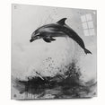 Side view of a dolphin-themed wall art piece made of acrylic glass, showcasing vibrant marine life colors and a sleek design, perfect for ocean-inspired decor.