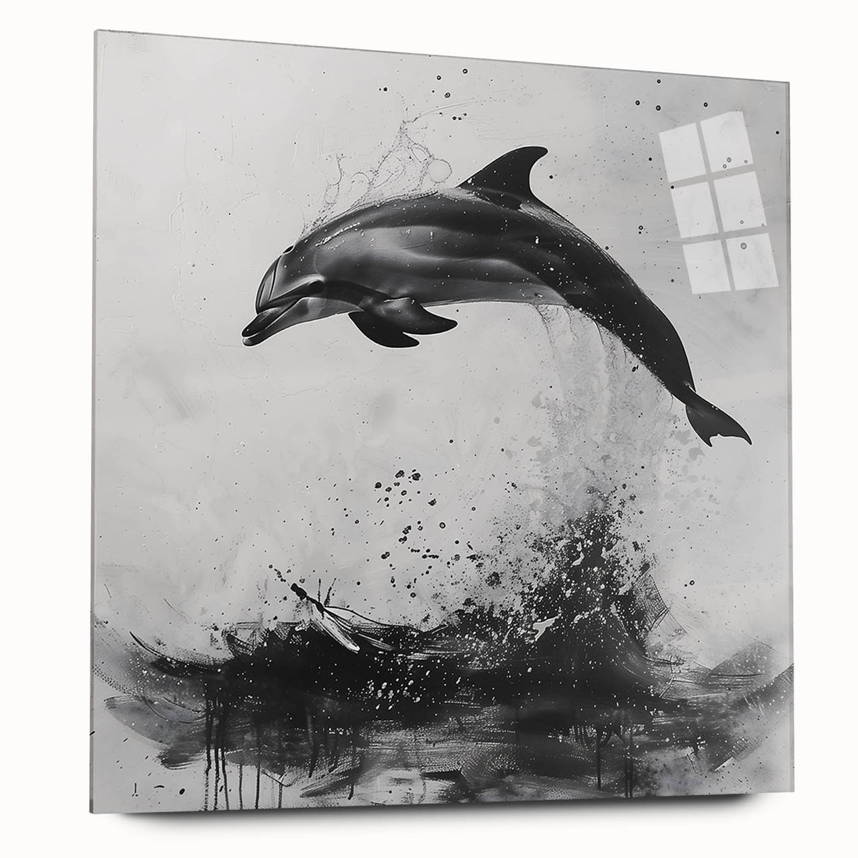 Acrylic wall art piece showcasing a vibrant marine life dolphin design, displayed in a side view without pins, perfect for ocean-themed decor and marine enthusiasts.