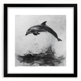 Framed wall art featuring a vibrant dolphin design with marine life motifs, set in a sleek black frame with a white mat, perfect for ocean-themed decor.