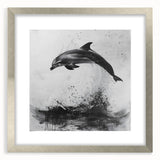 Silver-framed wall art collection showcasing a vibrant dolphin design, featuring intricate marine life details and a stylish mat, perfect for ocean-themed decor.