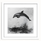 Framed wall art showcasing a dolphin design from the Marine Life collection, featuring a white mat and sleek frame, perfect for coastal-themed decor.