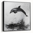 Framed black canvas wall art showcasing a vibrant dolphin design, perfect for marine life enthusiasts, adding a modern touch to home decor.