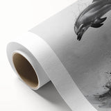 Vibrant rolled canvas featuring a dolphin design, showcasing intricate marine life details in blue and gray hues, perfect for ocean-themed decor.