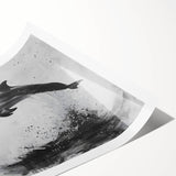 Colorful dolphin-themed wall art print showcasing vibrant marine life design in a rolled format, perfect for ocean lovers and home decor enthusiasts. Ideal for enhancing living spaces with aquatic charm and creativity.