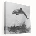 Stretched canvas wall art showcasing a vibrant dolphin design in a marine life theme, featuring shades of blue and white, perfect for ocean-themed decor.