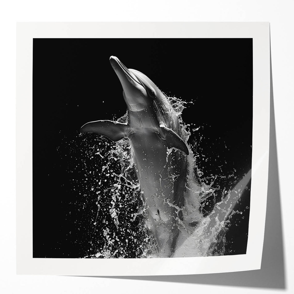 Vibrant dolphin wall art featuring marine life design, showcasing glossy finish and dynamic ocean colors, perfect for home decor or ocean-themed rooms.