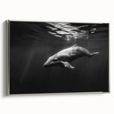 Framed canvas wall art showcasing a vibrant dolphin design in shades of blue and silver, perfect for marine-themed decor, adds a touch of serenity to any space.