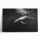 Stretched canvas wall art featuring a vibrant dolphin design, showcasing marine life in rich blues and greens, ideal for beach-themed decor.