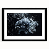 Black-framed wall art collection featuring a vibrant dolphin design, showcasing marine life with intricate details and colors, ideal for ocean-themed decor.