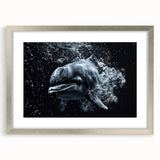 Framed wall art collection featuring a dolphin design in silver, showcasing marine life with a contemporary style, ideal for coastal-themed decor.