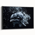 Framed wall art collection showcasing a vibrant dolphin design on canvas, featuring a sleek black frame, ideal for marine life enthusiasts and home decor.