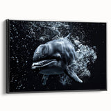Framed wall art collection showcasing a vibrant dolphin design on canvas, featuring a sleek black frame, ideal for marine life enthusiasts and home decor.