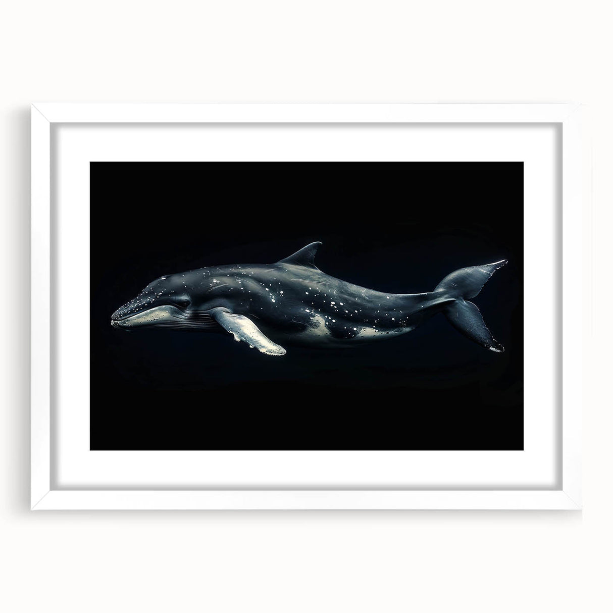 Framed wall art collection showcasing a vibrant dolphin design, featuring a white mat and sleek frame, perfect for marine-themed decor in living spaces.