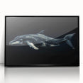 Framed acrylic wall art showcasing a vibrant dolphin design in a black frame, perfect for marine life enthusiasts. Ideal for home decor in coastal-themed interiors.