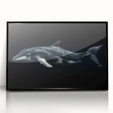 Framed acrylic wall art showcasing a vibrant dolphin design in a black frame, perfect for marine life enthusiasts. Ideal for home decor in coastal-themed interiors.