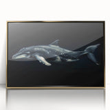 Framed acrylic wall art featuring a vibrant dolphin design, set against a gold backdrop, showcasing marine life elegance perfect for nautical-themed decor.