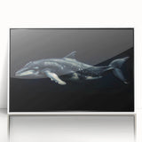 Framed acrylic wall art showcasing a vibrant dolphin design in a marine life theme, featuring a white frame that enhances the colorful underwater scene. This eye-catching decor piece is perfect for ocean lovers or coastal-themed interiors.