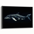 Framed canvas wall art showcasing a vibrant dolphin design in a marine life theme, featuring a sleek black frame and side view, perfect for ocean-inspired decor.