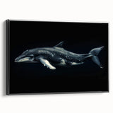 Framed canvas wall art showcasing a vibrant dolphin design in a marine life theme, featuring a sleek black frame and side view, perfect for ocean-inspired decor.