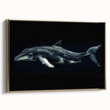 Framed canvas wall art showcasing a vibrant dolphin design, elegantly presented with a gold frame, perfect for marine life enthusiasts and coastal decor.