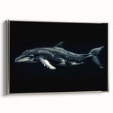 Framed canvas wall art showcasing a silver dolphin design, highlighting marine life with vibrant colors and intricate details, ideal for ocean-themed decor.